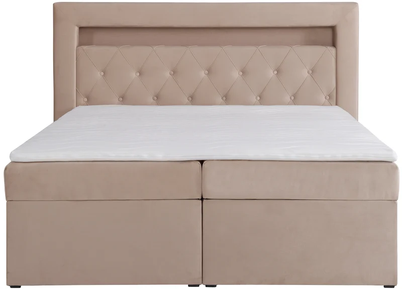 Kontinentalbett 140x200 cm Goldess mit Stauraum und LED-Beleuchtung, beige Samt