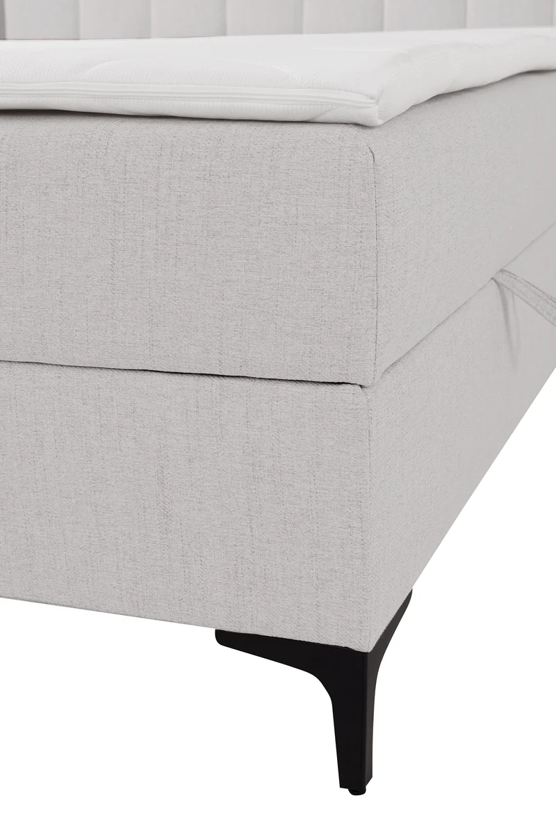 Kontinentales Bett 140x200 cm Lorentes mit Stauraum und Topper, hellbeige Geflecht