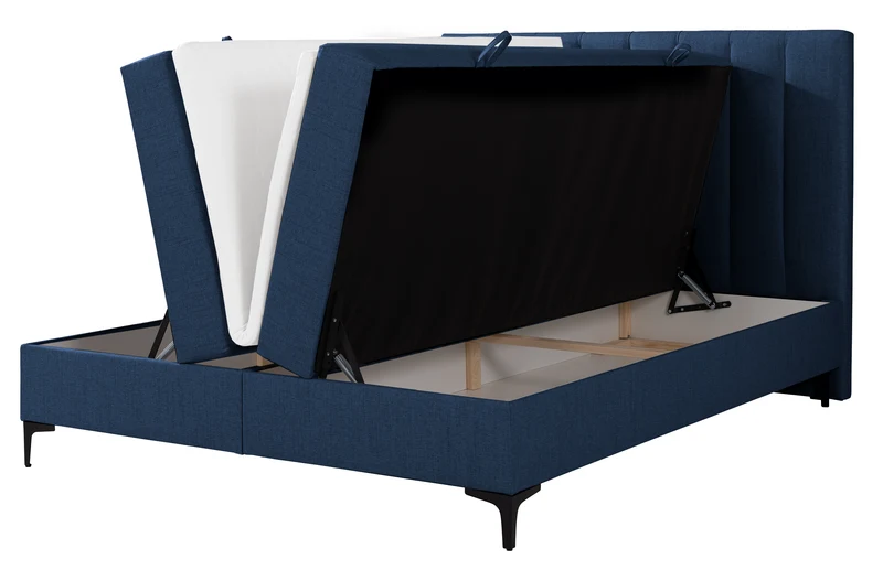 Kontinentales Bett 160x200 cm Lorentes mit Stauraum und Topper, marineblaue Flechtung