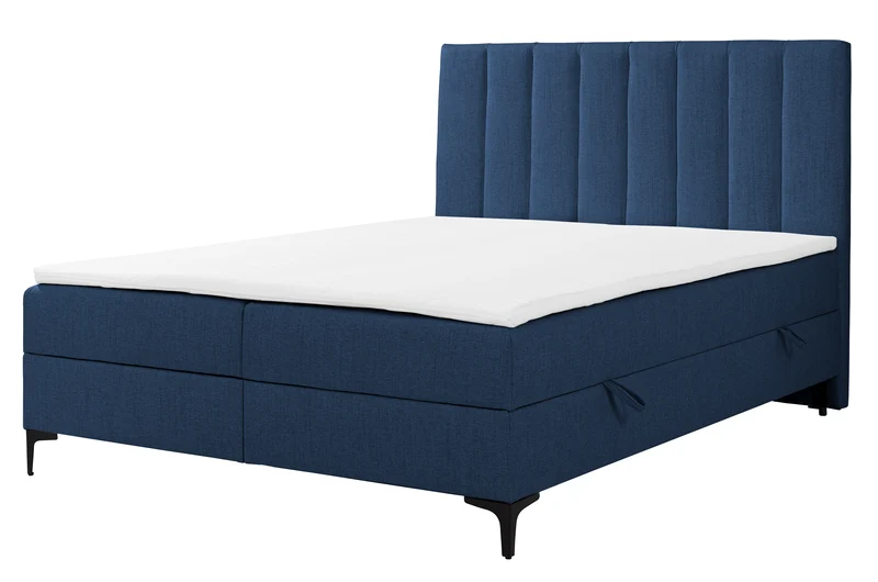Kontinentalbett 180x200 cm Lorentes mit Stauraum und Topper, marineblaues Geflecht