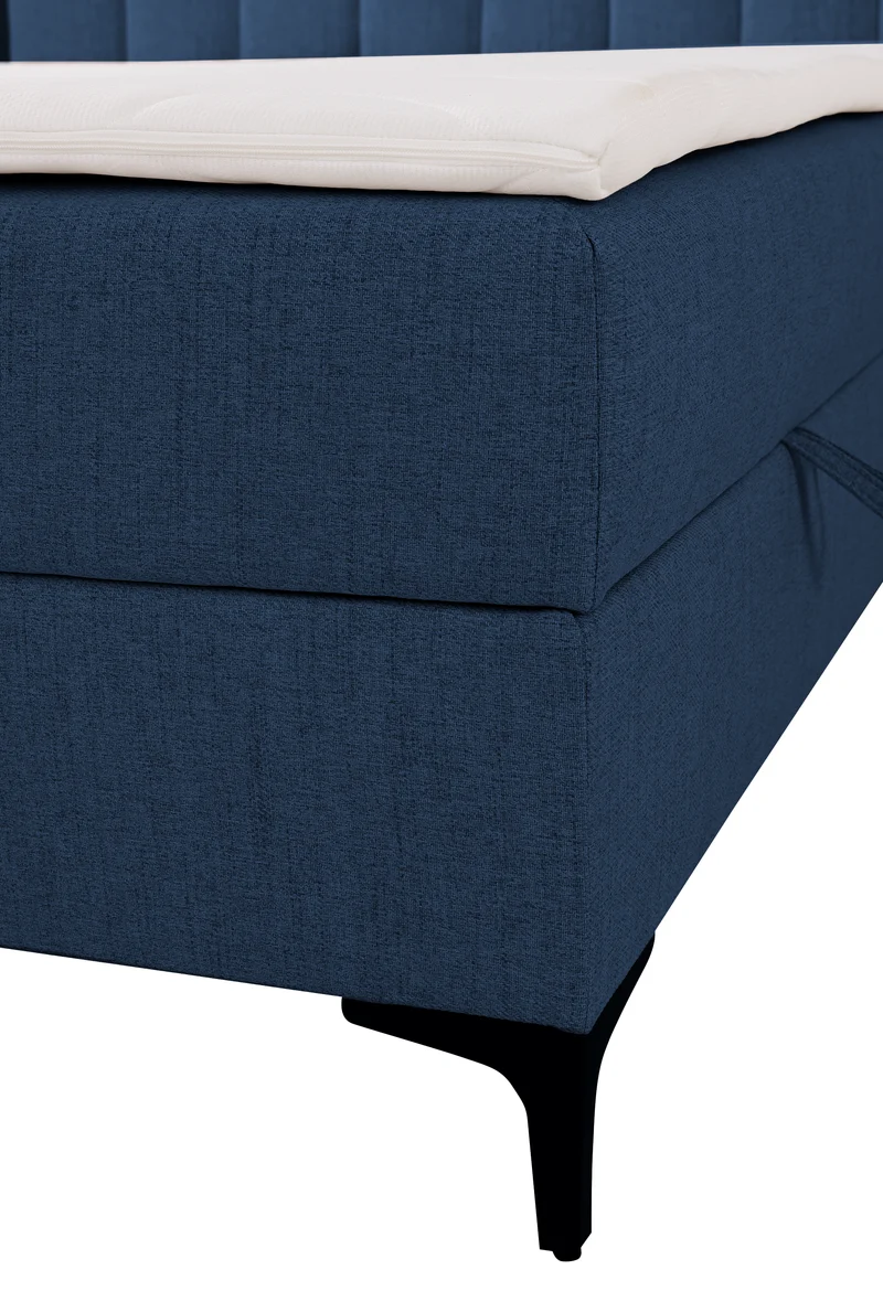 Kontinentalbett 180x200 cm Lorentes mit Stauraum und Topper, marineblaues Geflecht