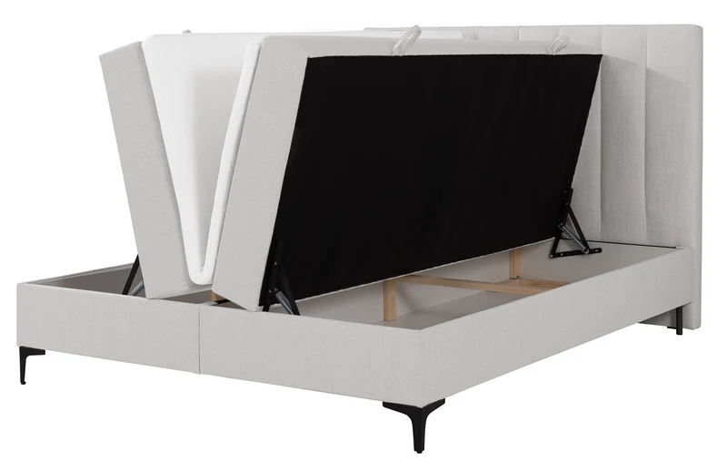 Kontinentalbett 180x200 cm Lorentes mit Stauraum und Topper, hellbeige, Geflecht