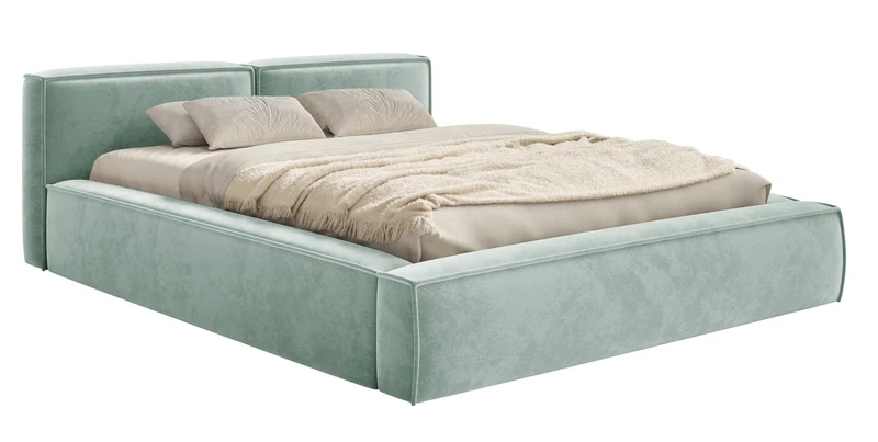 Polsterbett 180x200 cm Tilves Slim Low mit Stauraum, Metallrahmen, salbeigrüner Samt