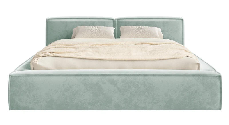Polsterbett 180x200 cm Tilves Slim Low mit Stauraum, Metallrahmen, salbeigrüner Samt