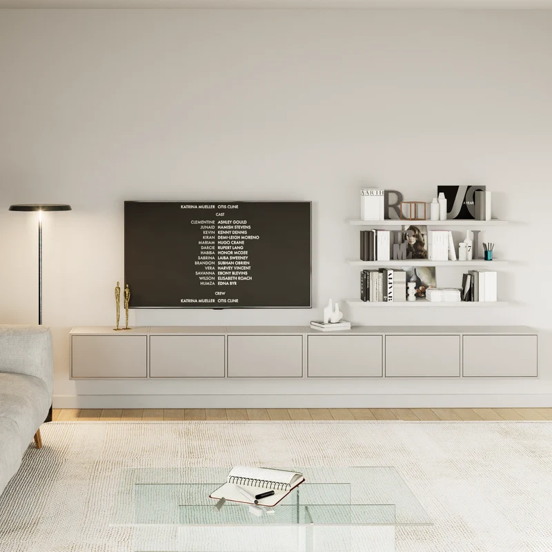 Hängender TV-Schrank Framme mit sechs Klappen, 300 cm, Kaschmir