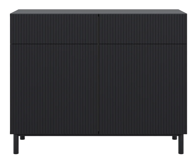 Zweiturige Kommode Veldio New mit gefräster Front und zwei Schubladen, 100 cm, schwarz