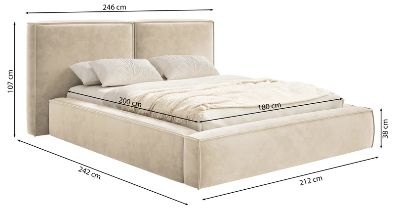 Polsterbett 180x200 cm Tilves mit Stauraum, Metallrahmen, hellgrauer Samt