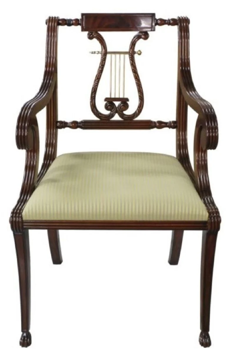 Casa Padrino Luxus Barock Esszimmerstuhl mit Armlehnen Braun / Gold 59 x 59 x H. 88 cm - Esszimmermöbel