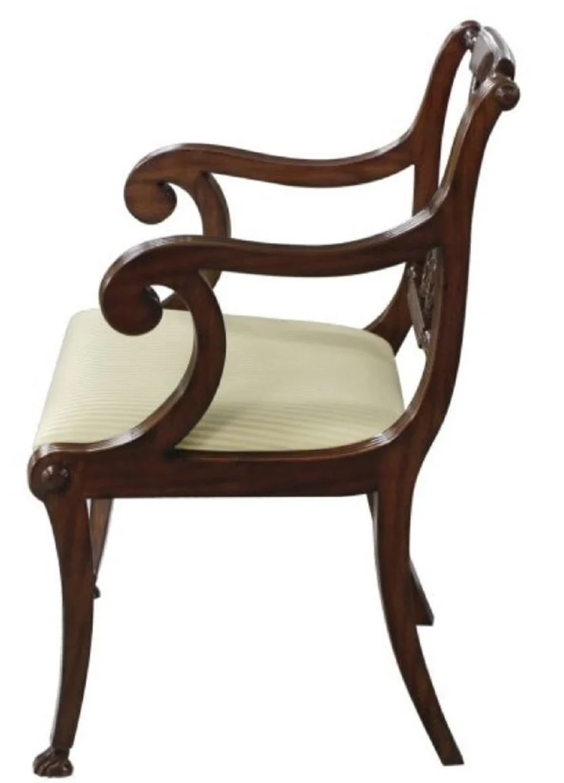 Casa Padrino Luxus Barock Esszimmerstuhl mit Armlehnen Braun / Gold 59 x 59 x H. 88 cm - Esszimmermöbel