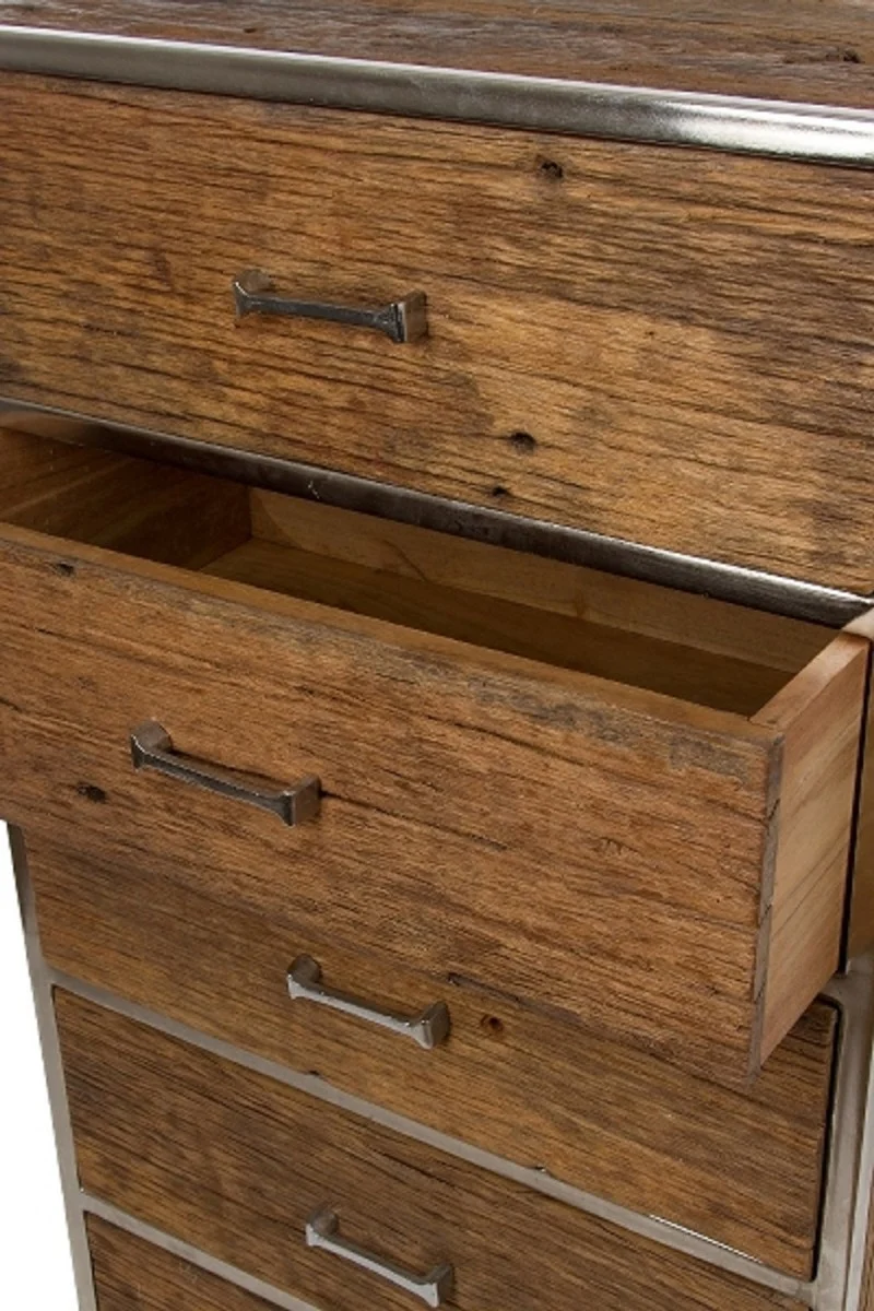 Casa Padrino Luxus Kommode mit 5 Schubladen Braun / Silber 60 x 40 x H. 110 cm - Luxus Möbel