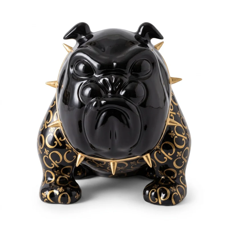 Casa Padrino Luxus Deko Figur Hund Bulldogge Schwarz / Gold 20 cm - Deko Skulptur