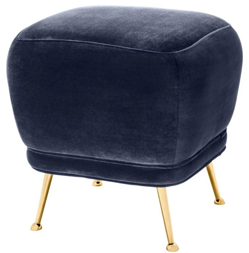 Casa Padrino Luxus Samt Hocker Mitternachtsblau / Messingfarben 47 x 47 x H. 47 cm - Luxus Möbel