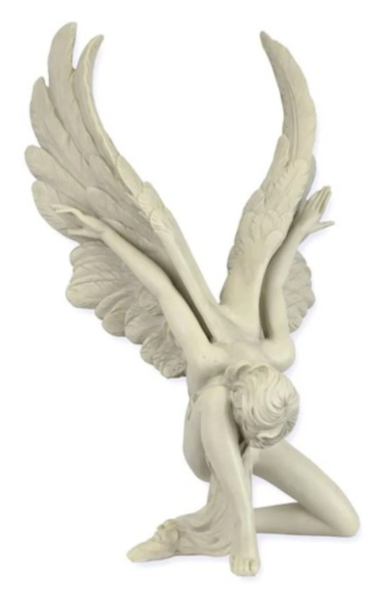 Casa Padrino Kunstharz Dekofigur Engel Creme 20,5 x 21,2 x H. 34,1 cm - Elegante Kunstharz Deko Skulptur - Schreibtisch Deko - Wohnzimmer Deko