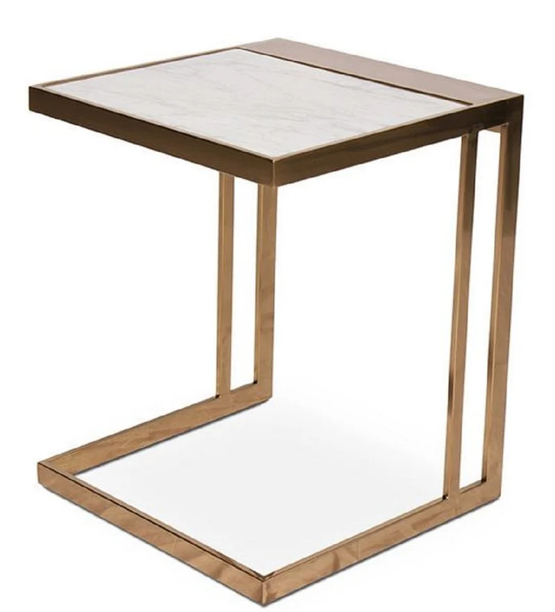 Casa Padrino Designer Beistelltisch Rosegold / Weiß 40 x 40 x H. 50 cm - Edelstahl Tisch mit Marmorplatte