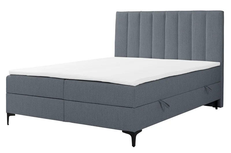 Kontinentales Bett 160x200 cm Lorentes mit Stauraum und Topper, dunkelgraues Geflecht
