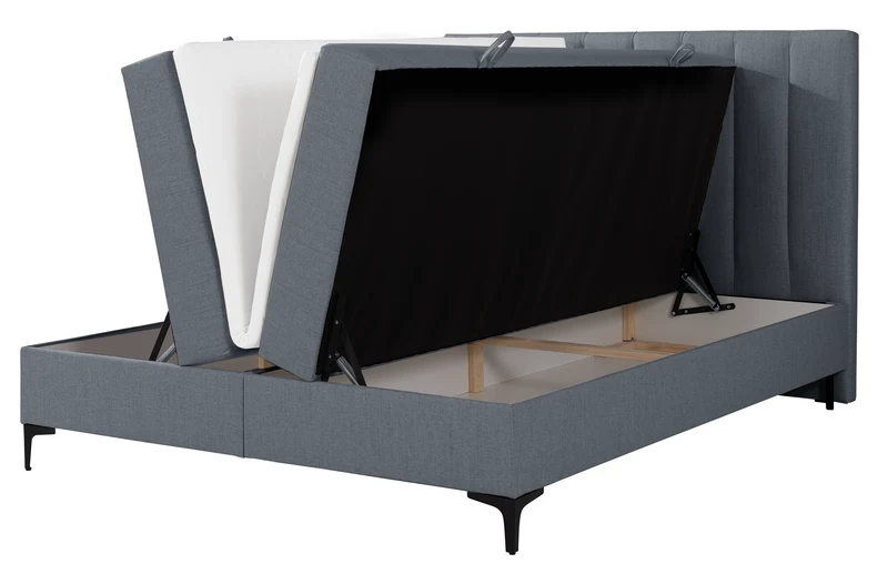 Kontinentales Bett 160x200 cm Lorentes mit Stauraum und Topper, dunkelgraues Geflecht