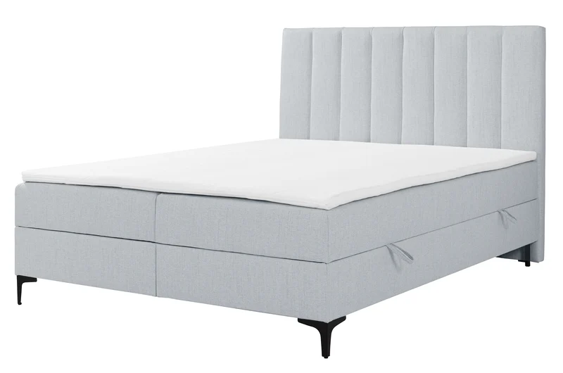 Kontinentales Bett 140x200 cm Lorentes mit Stauraum und Topper, hellgraues Flechtmuster