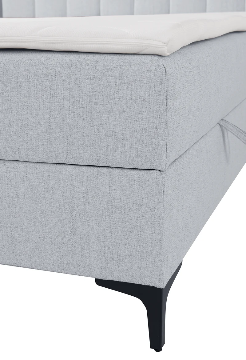 Kontinentales Bett 140x200 cm Lorentes mit Stauraum und Topper, hellgraues Flechtmuster