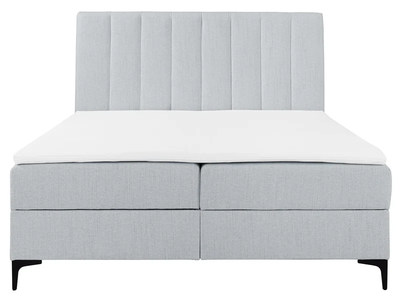 Kontinentales Bett 180x200 cm Lorentes mit Stauraum und Topper, hellgraues Geflecht
