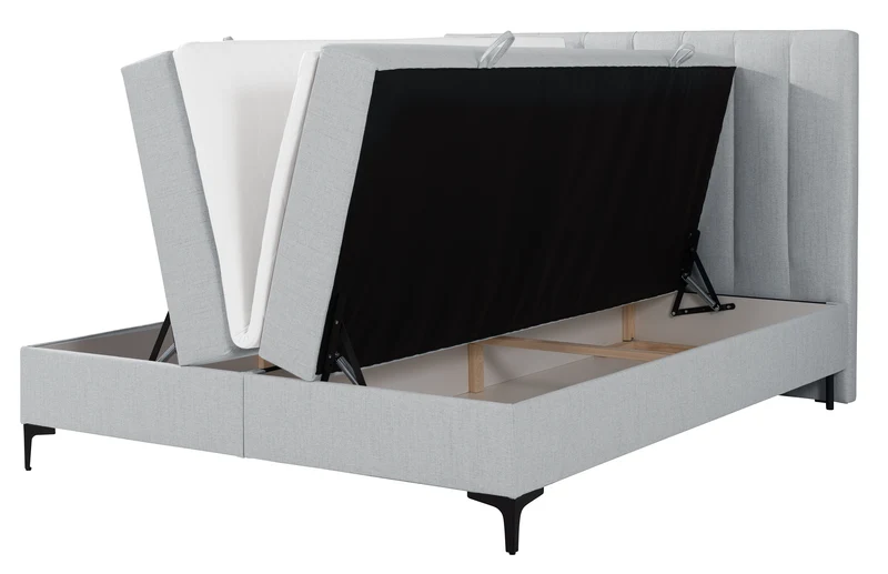 Kontinentales Bett 180x200 cm Lorentes mit Stauraum und Topper, hellgraues Geflecht