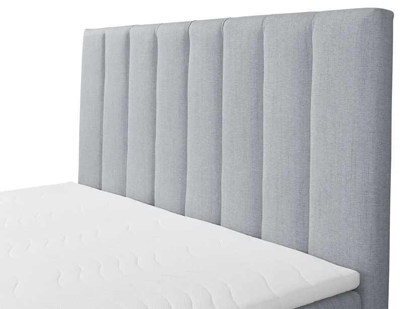 Kontinentales Bett 180x200 cm Lorentes mit Stauraum und Topper, hellgraues Geflecht