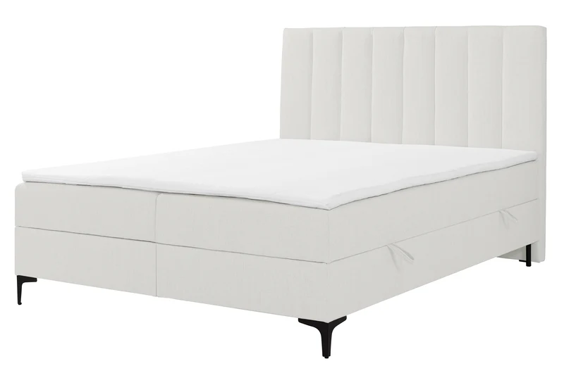 Kontinentales Bett 140x200 cm Lorentes mit Stauraum und Topper, cremefarbenes Geflecht