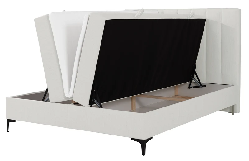Kontinentalbett 160x200 cm Lorentes mit Stauraum und Topper, cremefarbenes Geflecht