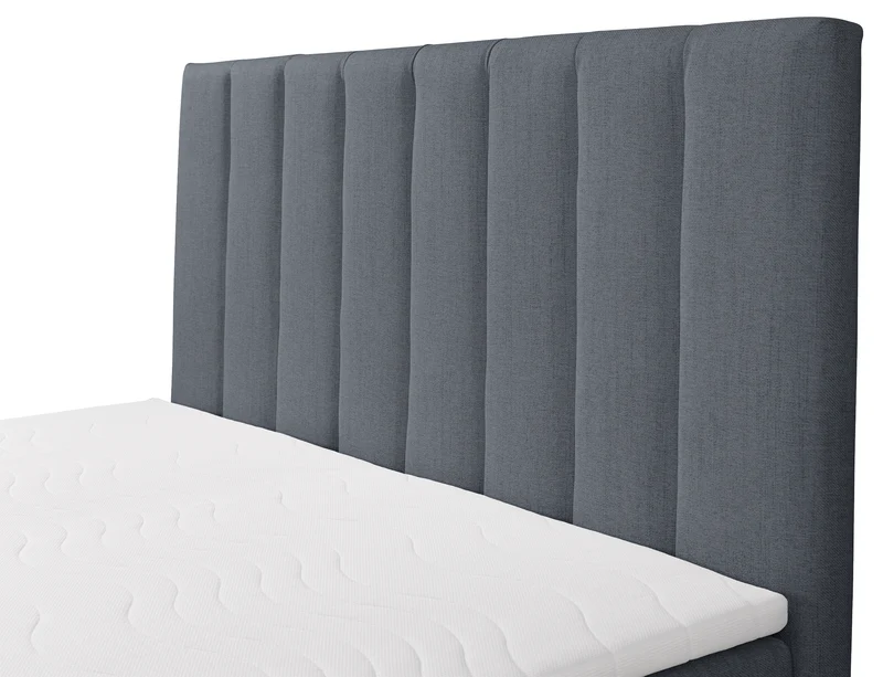 Kontinentales Bett 140x200 cm Lorentes mit Stauraum und Topper, dunkelgraues Geflecht