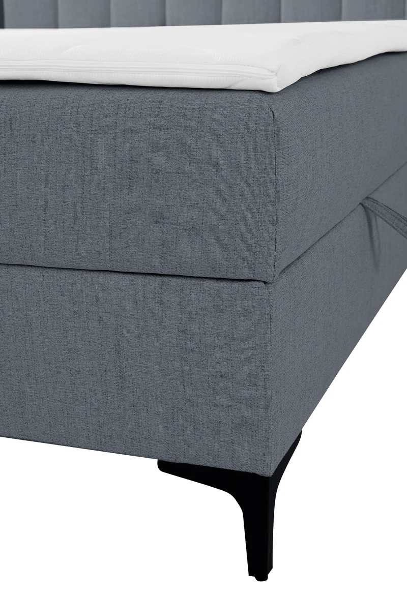 Kontinentales Bett 140x200 cm Lorentes mit Stauraum und Topper, dunkelgraues Geflecht