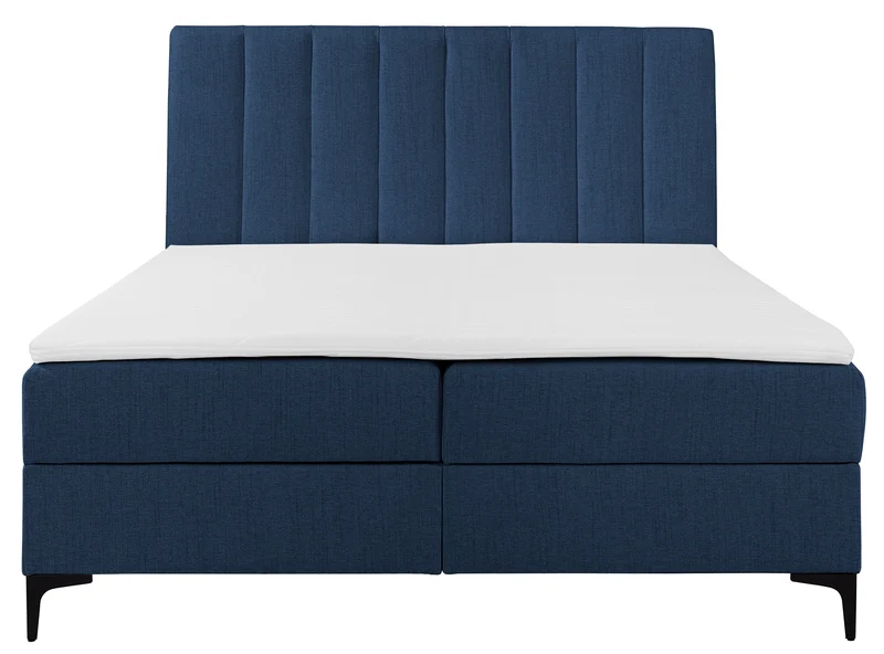 Kontinentalbett 140x200 cm Lorentes mit Stauraum und Topper, marineblaues Geflecht