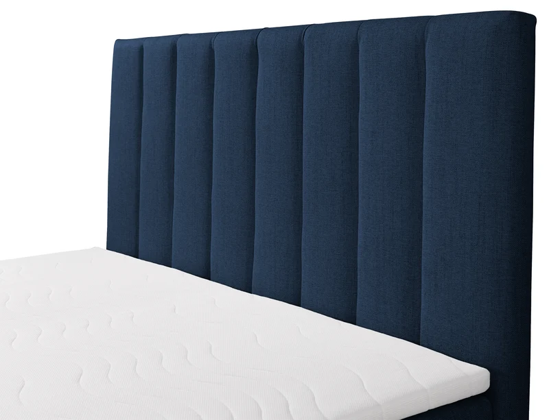 Kontinentalbett 140x200 cm Lorentes mit Stauraum und Topper, marineblaues Geflecht