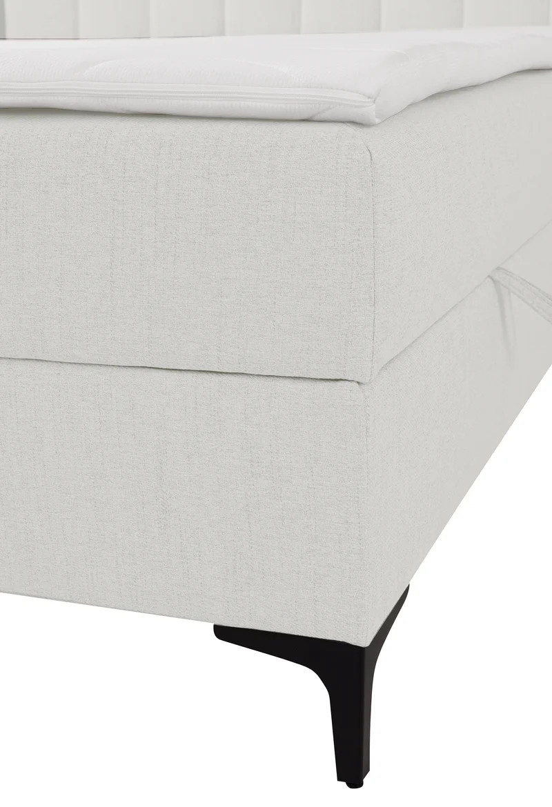 Kontinentalbett 180x200 cm Lorentes mit Stauraum und Topper, cremefarbenes Geflecht