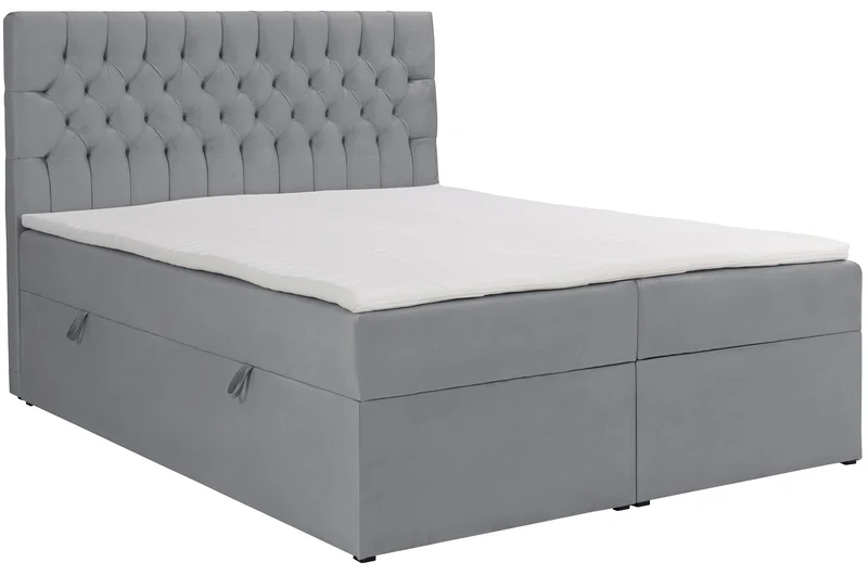 Kontinentalbett 160x200 cm Daissy mit Stauraum und Topper, grauer Samt