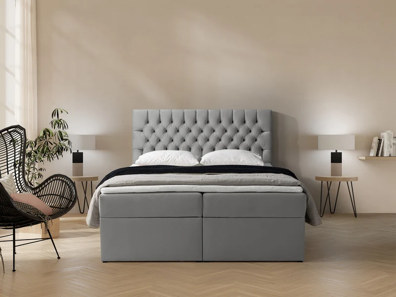 Kontinentalbett 160x200 cm Daissy mit Stauraum und Topper, grauer Samt