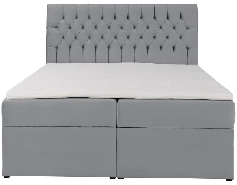 Kontinentalbett 160x200 cm Daissy mit Stauraum und Topper, grauer Samt