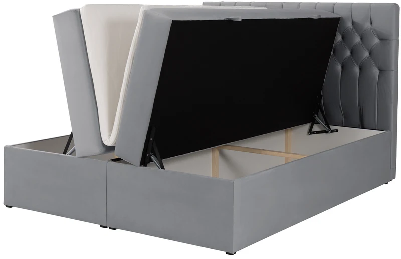 Kontinentalbett 160x200 cm Daissy mit Stauraum und Topper, grauer Samt