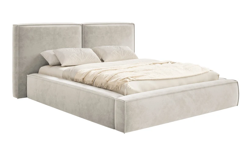 Polsterbett 200x200 cm Tilves mit Stauraum, Metallrahmen, grau-beiges Samt