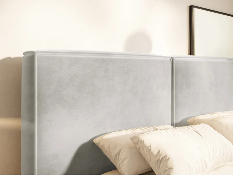 Polsterbett 200x200 cm Tilves mit Stauraum, Metallrahmen, grau-beiges Samt