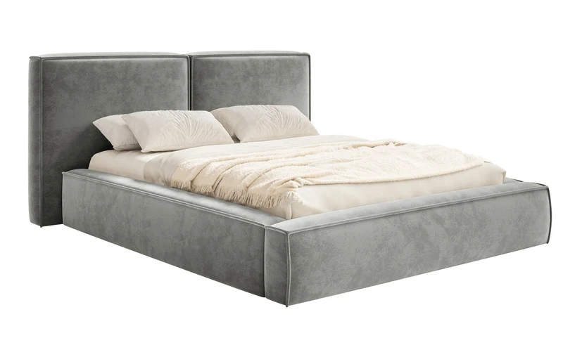 Polsterbett 140x200 cm Tilves mit Stauraum, Metallrahmen, grauer Samt