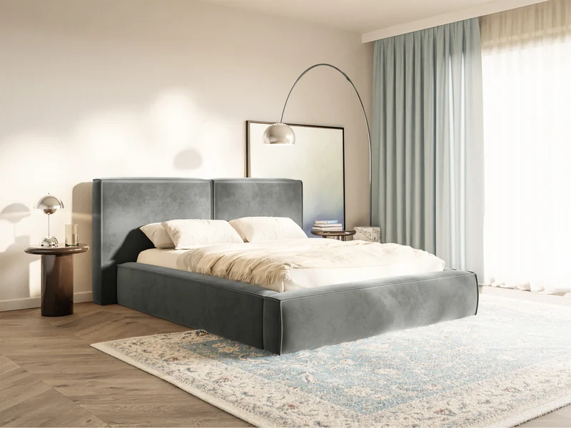 Polsterbett 140x200 cm Tilves mit Stauraum, Metallrahmen, grauer Samt