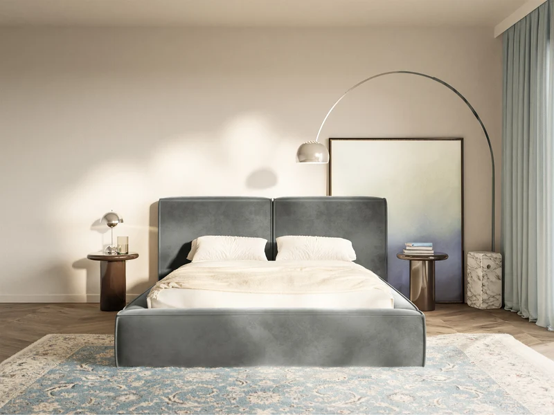 Polsterbett 140x200 cm Tilves mit Stauraum, Metallrahmen, grauer Samt