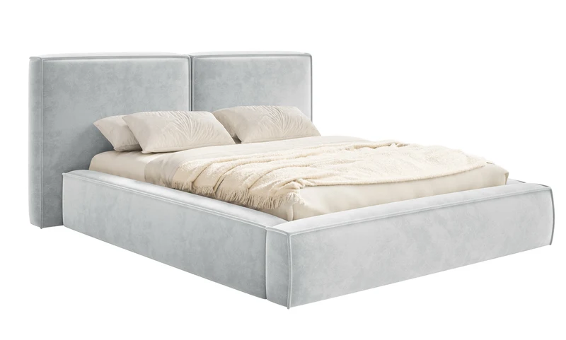 Polsterbett 160x200 cm Tilves mit Stauraum, Metallrahmen, hellgrauer Samt