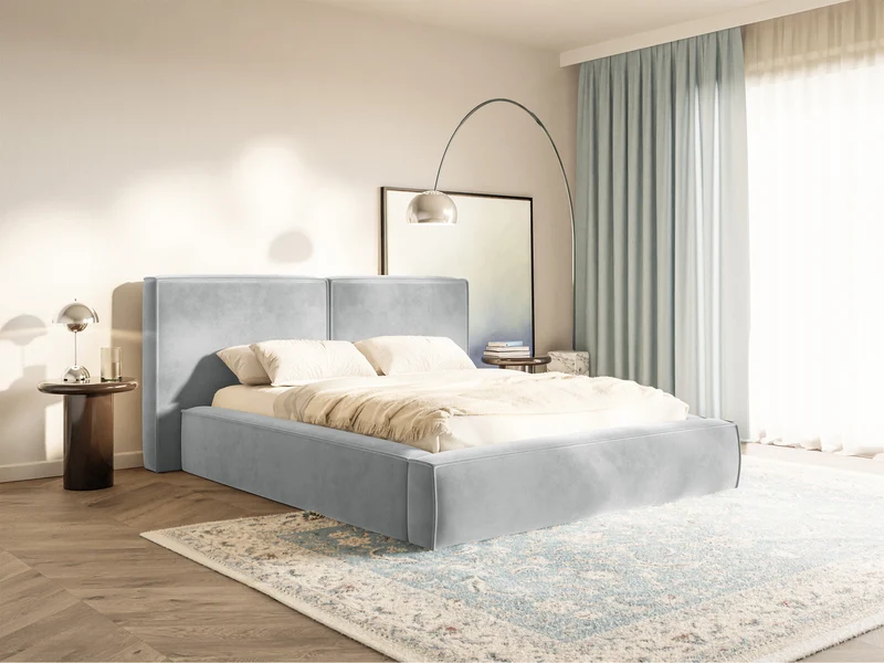 Polsterbett 160x200 cm Tilves mit Stauraum, Metallrahmen, hellgrauer Samt