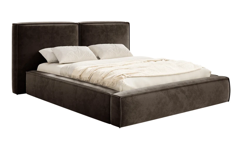 Polsterbett 140x200 cm Tilves mit Stauraum, Metallrahmen, brauner Samt