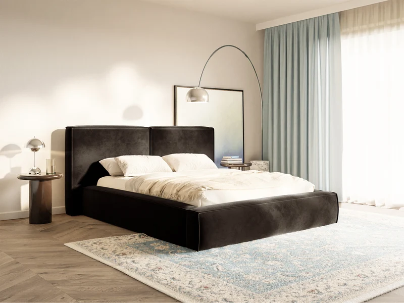 Polsterbett 140x200 cm Tilves mit Stauraum, Metallrahmen, brauner Samt