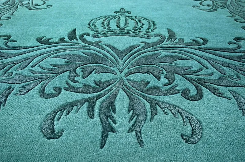 Pompöös by Casa Padrino Luxus Barock Teppich Krone von Harald Glööckler Grün 200 x 300 cm