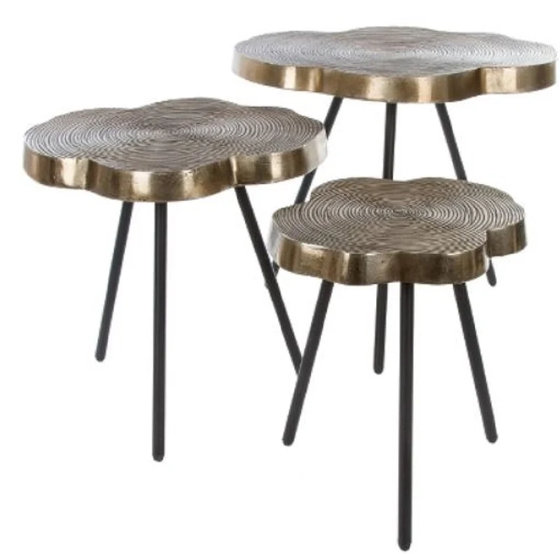 Casa Padrino Luxus Beistelltisch Set Bronze / Schwarz 57 x 50 x H. 52 cm - Metall Beistelltische im Baumscheiben Design mit aufwendigem Jahresringmuster in den Tischplatten