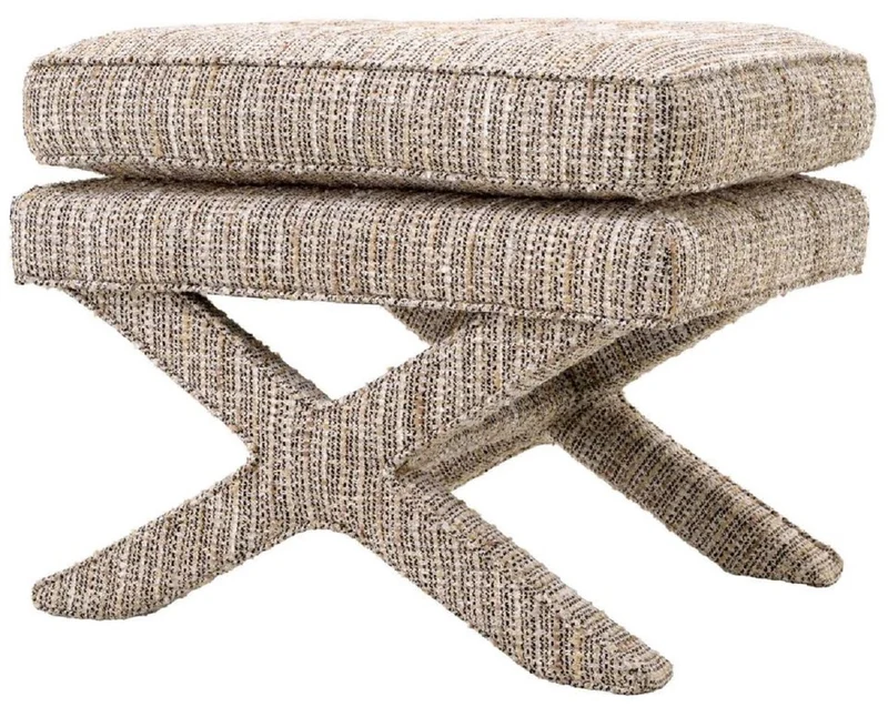 Casa Padrino Luxus Hocker Beige - Rechteckiger Sitzhocker - Kreuzhocker - Luxus Möbel
