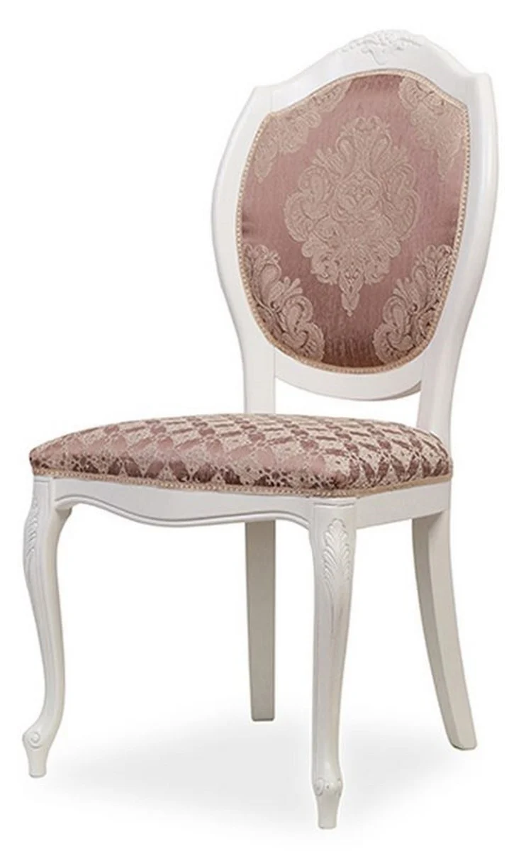 Casa Padrino Luxus Barock Esszimmer Stuhl Lila / Beige / Weiß - Barockstil Küchen Stuhl - Prunkvolle Luxus Esszimmer Möbel im Barockstil - Barock Möbel