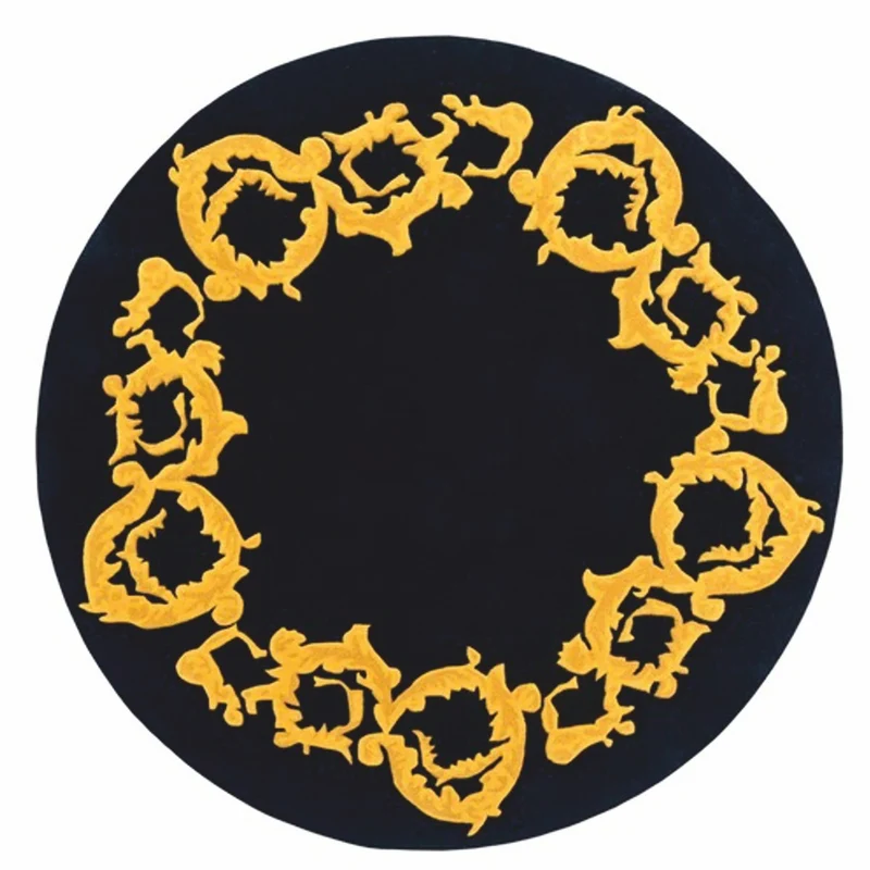 Casa Padrino Luxus Wollteppich Schwarz / Gold Ø 175 cm - Luxus Interior